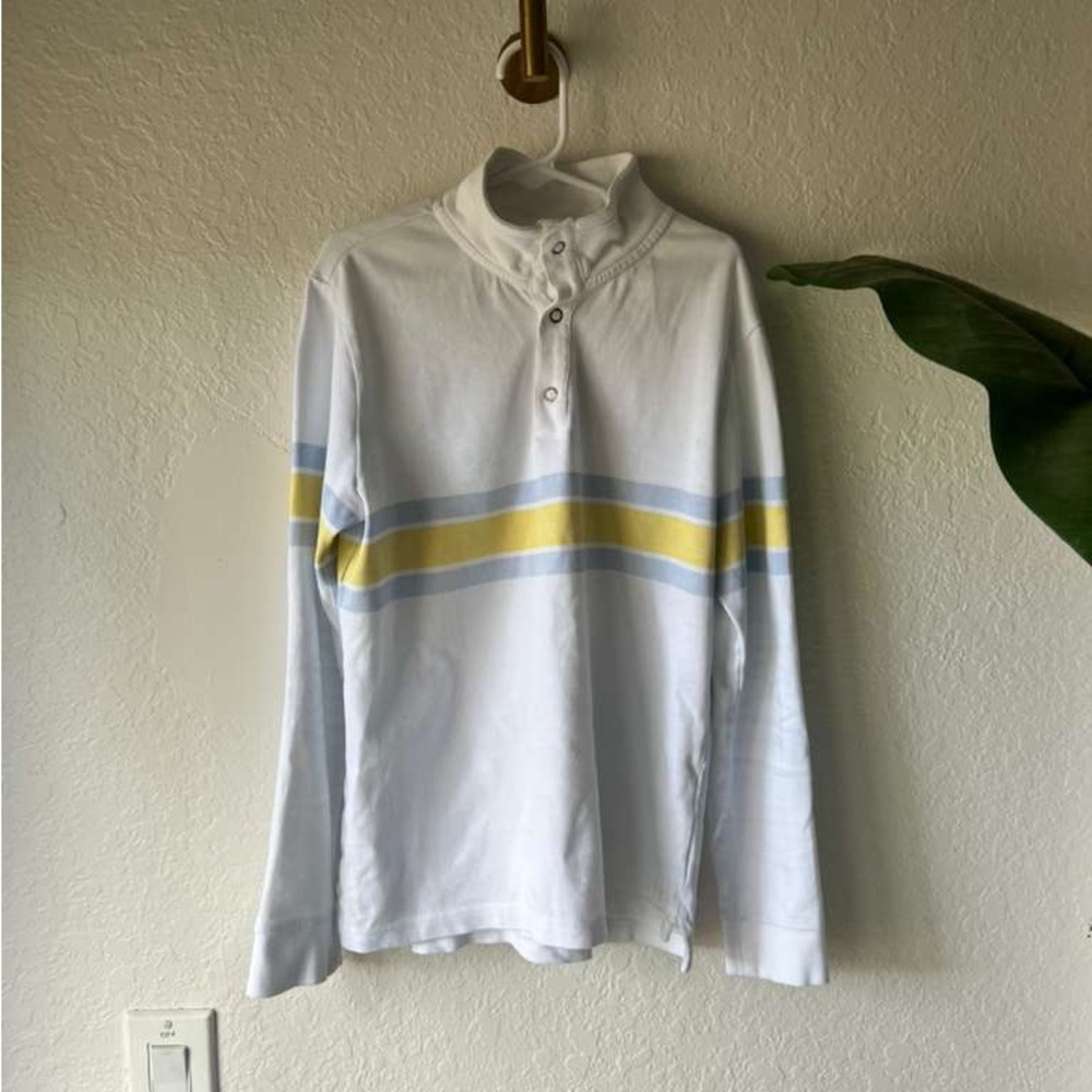 Janie & Jack Kids Horizontal Stripe Blue/White/Yellow Rugby Style Shirt Sz 12